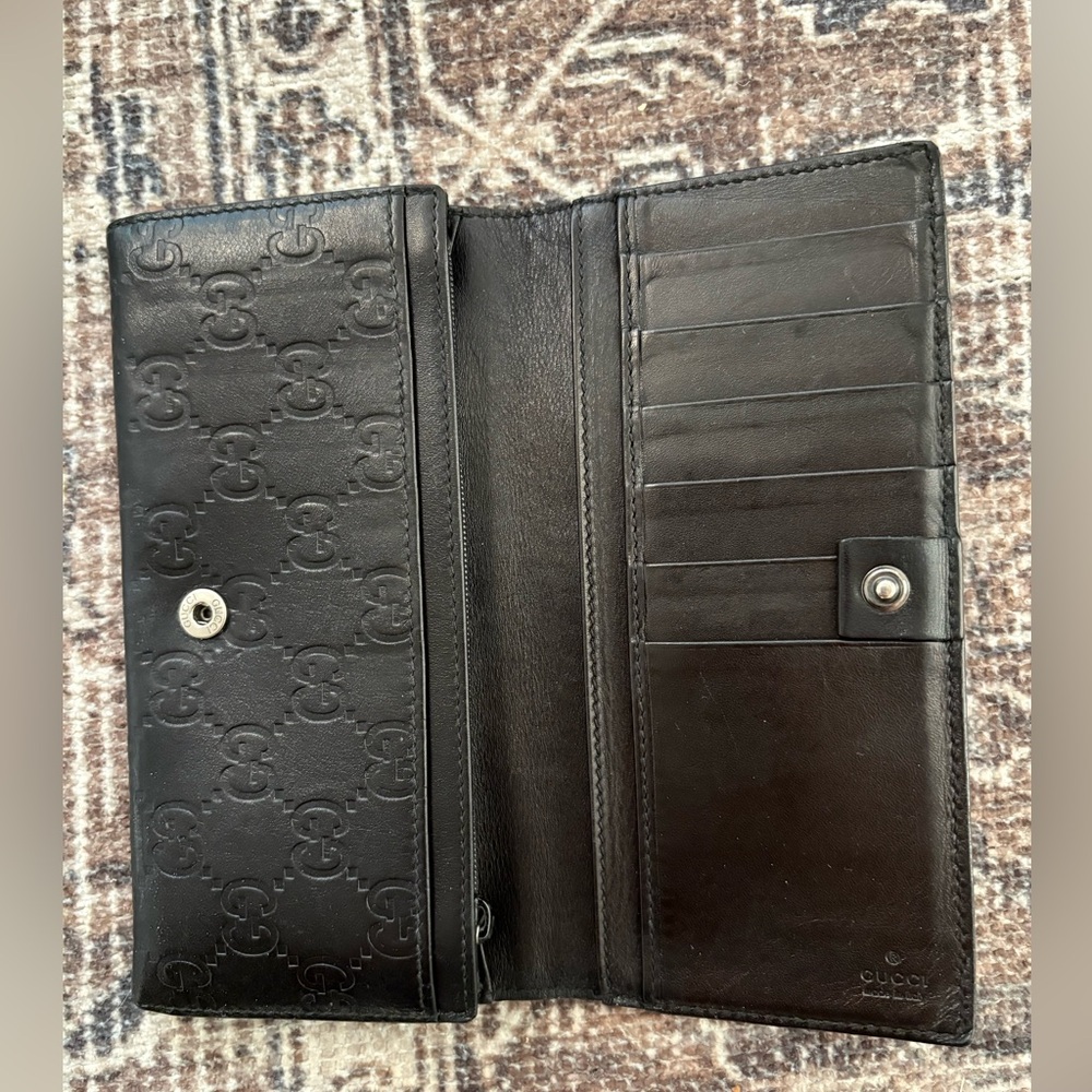 Gucci Leather Guccissima trifold long wallet